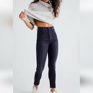 Mother The Pixie Ankle Fray Holding Hands High Rise Button Fly Dark Blue Jeans